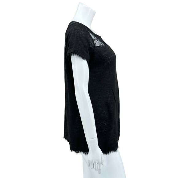 Sundance Top Women Medium Black Natural Charms Tee Linen Witchy Whimsigoth Fairy - Picture 3 of 7
